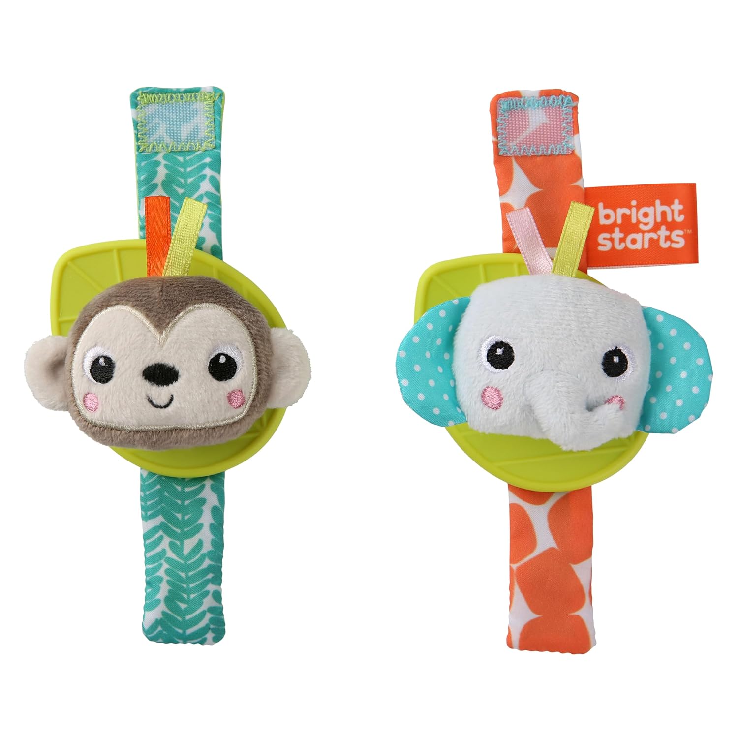 Bright Starts Rattle & Teethe Wrist Pals Rannehelistimet Apina ja Norsu