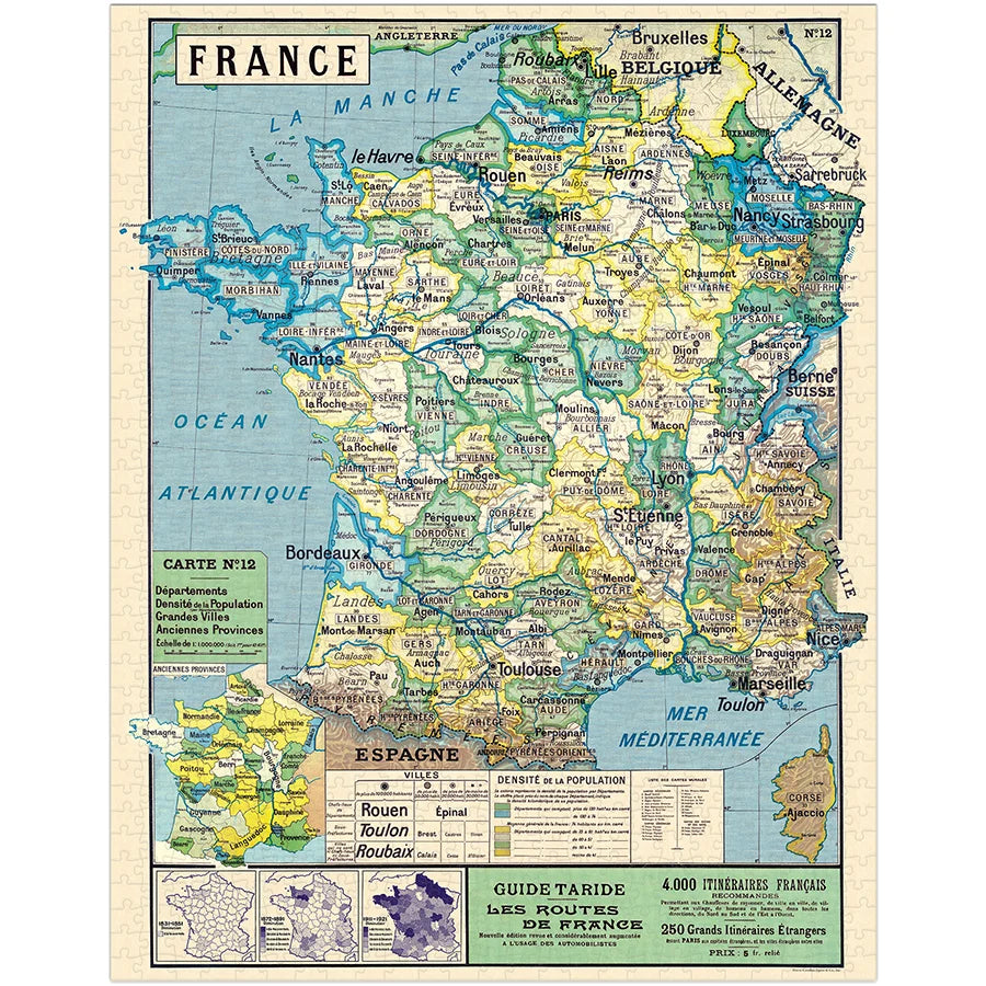 Cavallini & Co. Vintage Puzzle 1000 Palaa Carte de France/Map Of France