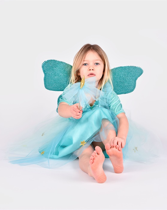 Keijuprinsessamekko Turkoosi 6-8 vuotiaille, 122-128cm