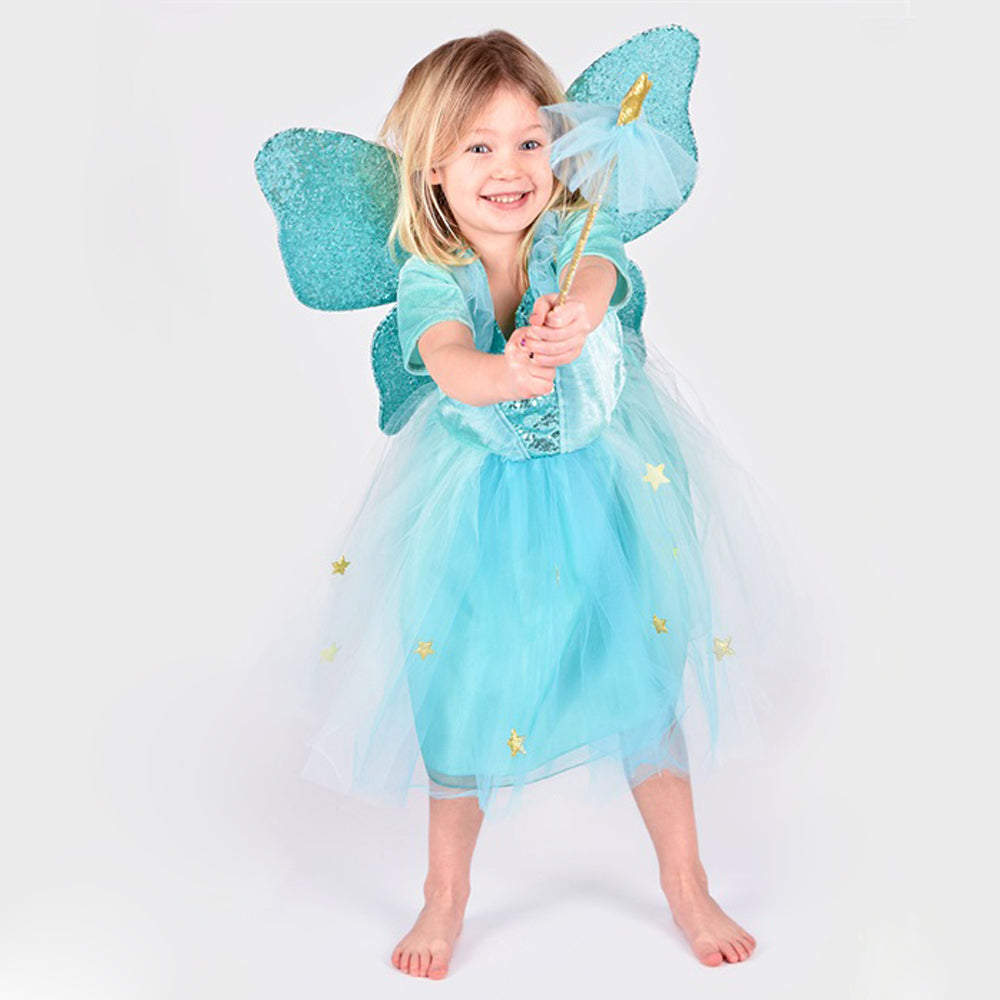 Keijuprinsessamekko Turkoosi 4-6 vuotiaille, 110-116cm