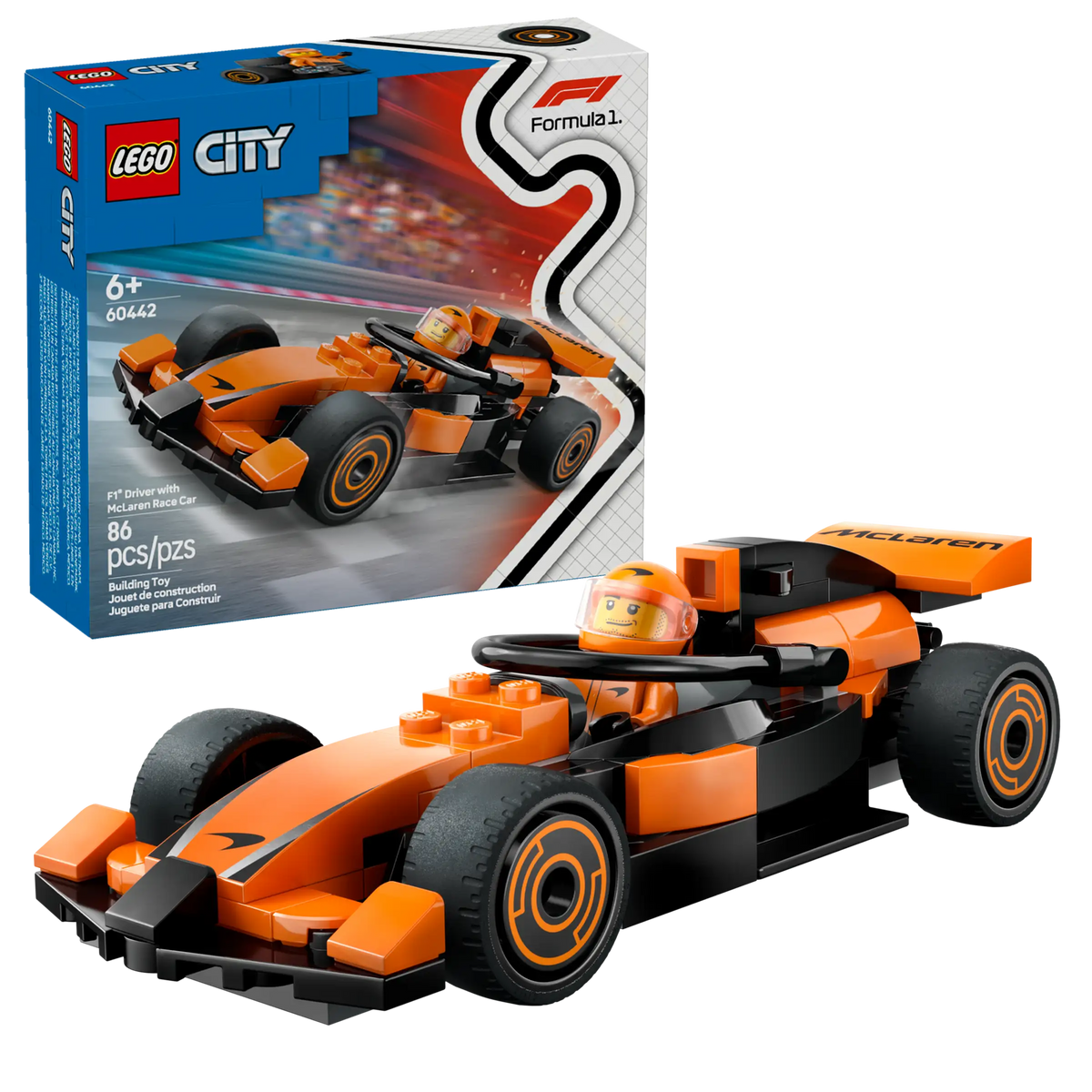 LEGO City 60442 F1®-kuljettaja ja McLaren-kilpa-auto