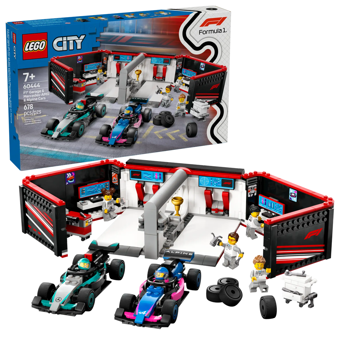 LEGO City 60444 F1®-Talli ja Mercedes-AMG‑ ja Alpine-autot