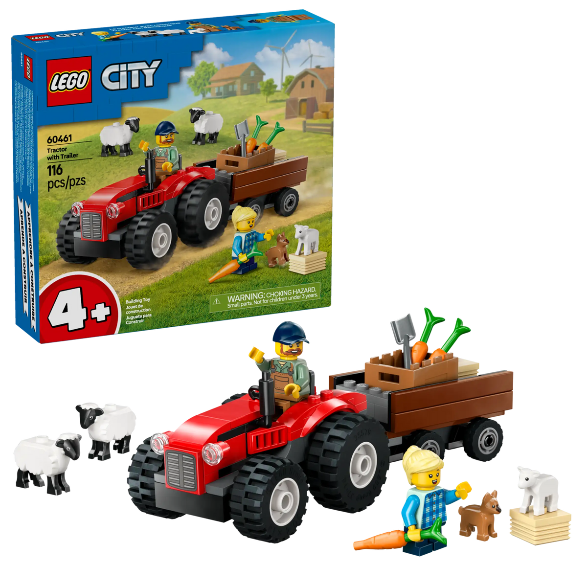 LEGO City 60461 Maatilan Punainen Traktori, Peräkärry ja Lampaat