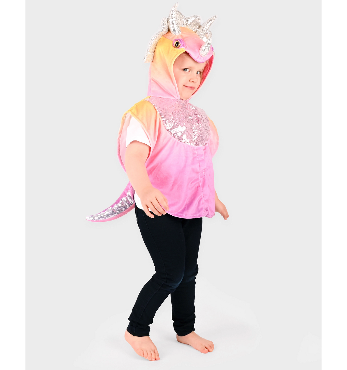 Lasten Naamiaisasu Glitter Triceratops-viitta 86-110cm(1-4v)