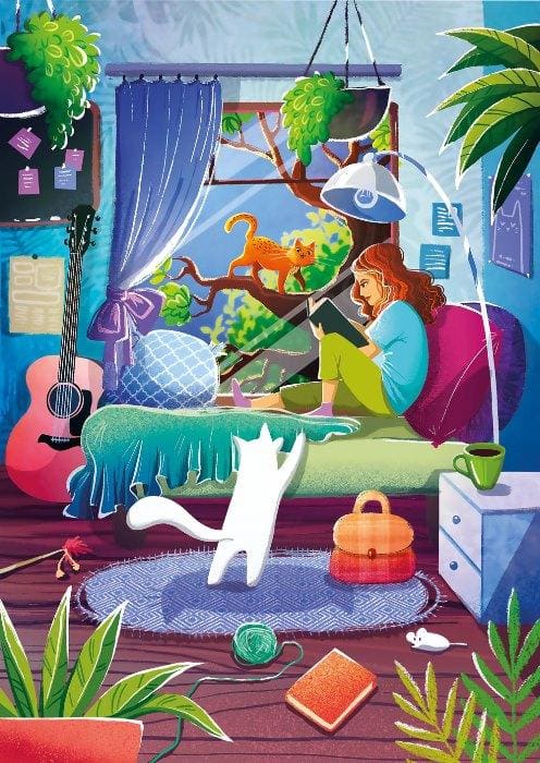 Magnolia Puzzles 1000 Palan Palapeli Girl and Cats