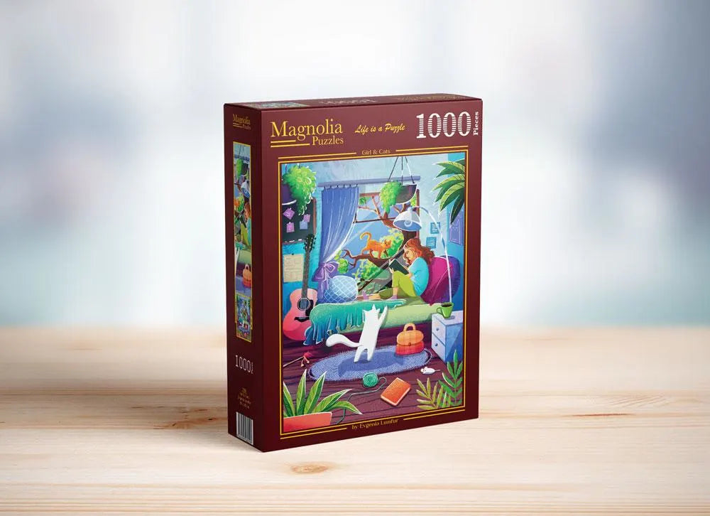 Magnolia Puzzles 1000 Palan Palapeli Girl and Cats