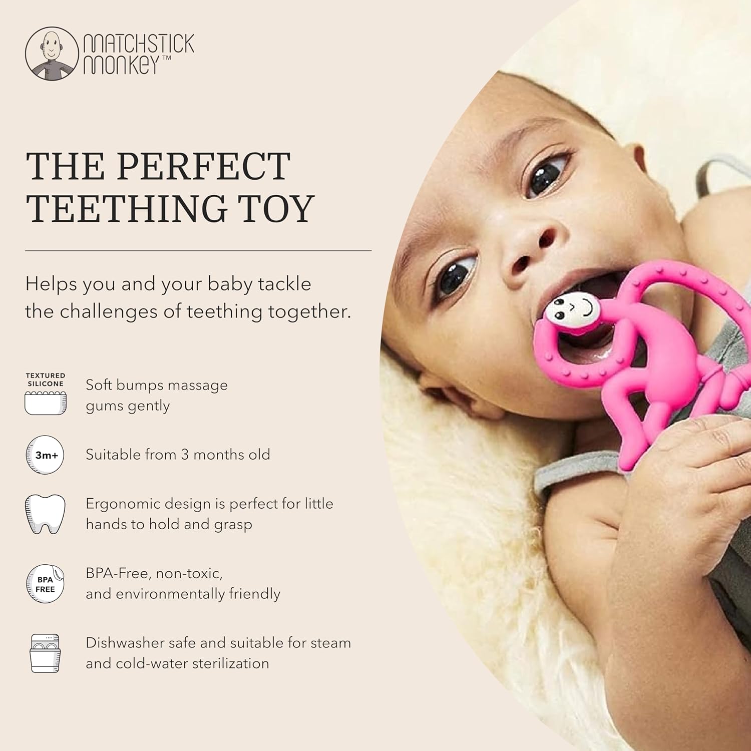 Matchstick Monkey Mini Teether Purulelu Pinkki