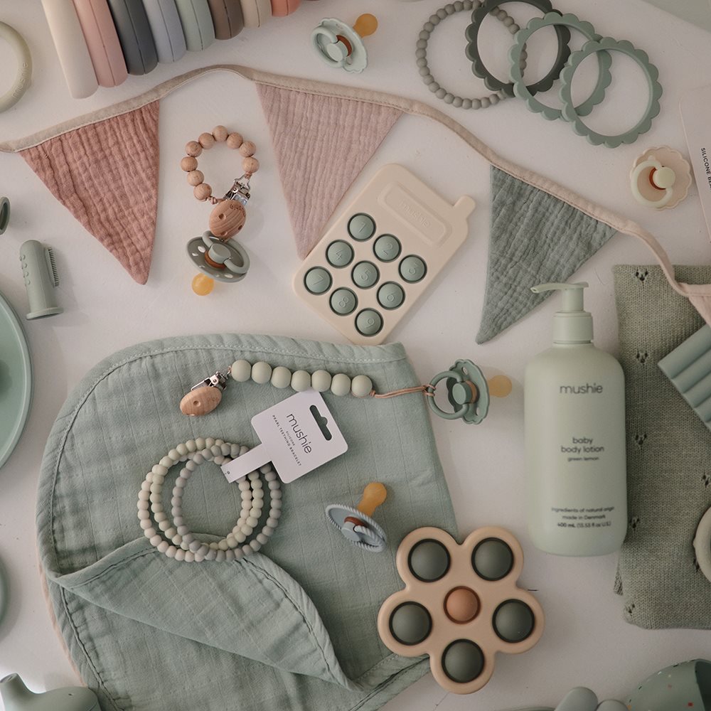 Mushie Tuttinauha Silikonihelmillä Halo Sage