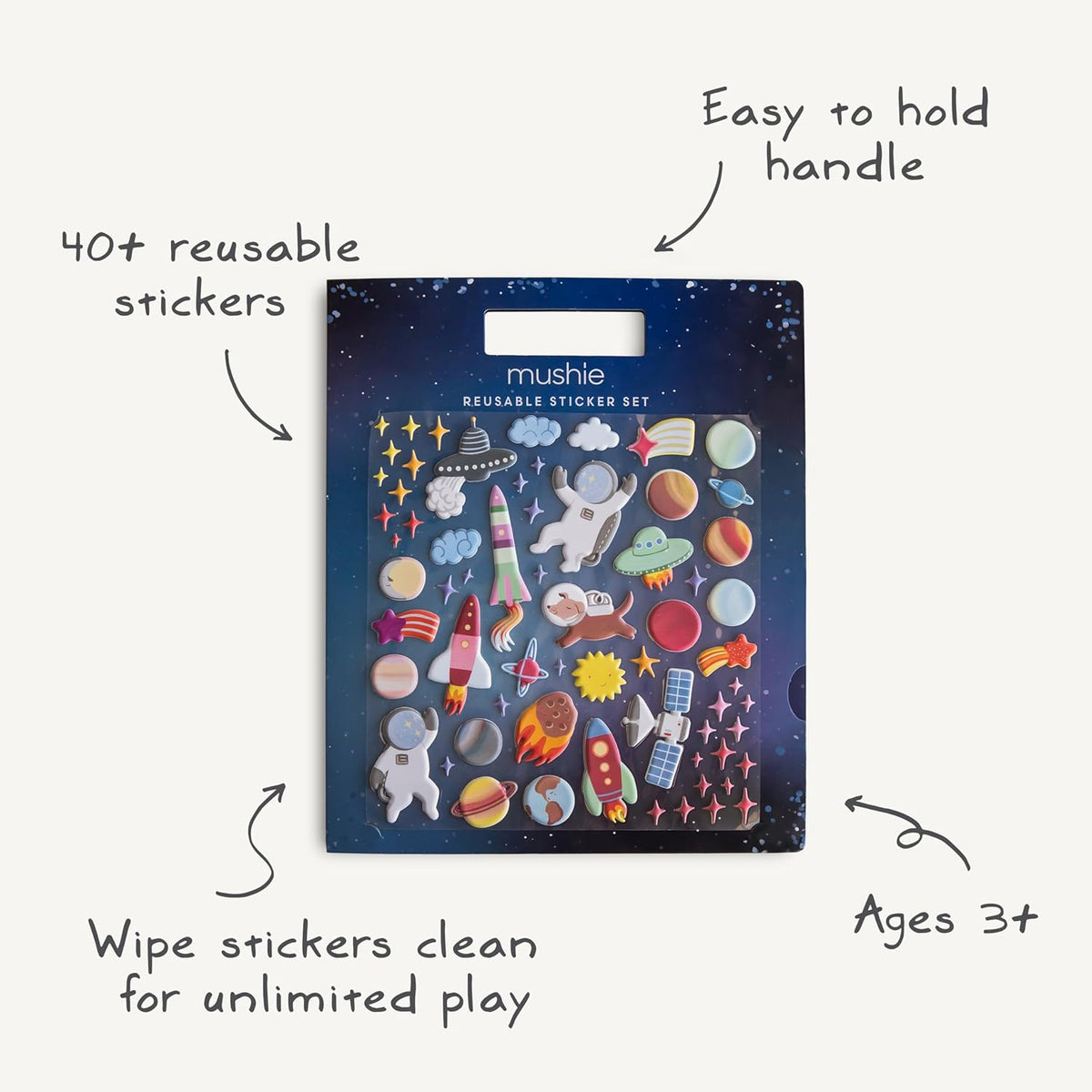 Mushie Uudelleenkäytettävä Tarrasetti/Tarratarina Avaruus