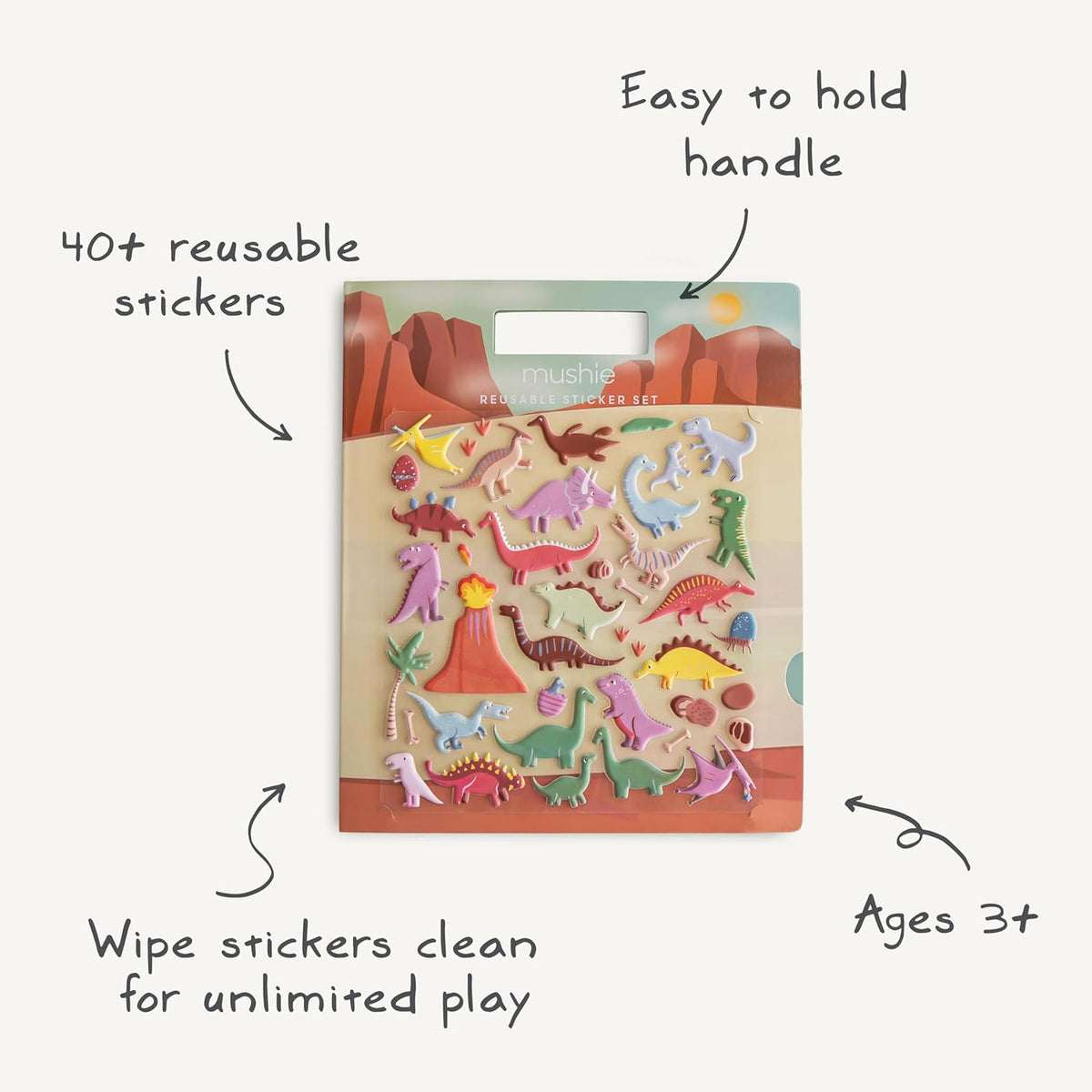 Mushie Uudelleenkäytettävä Tarrasetti/Tarratarina Dinosaurukset