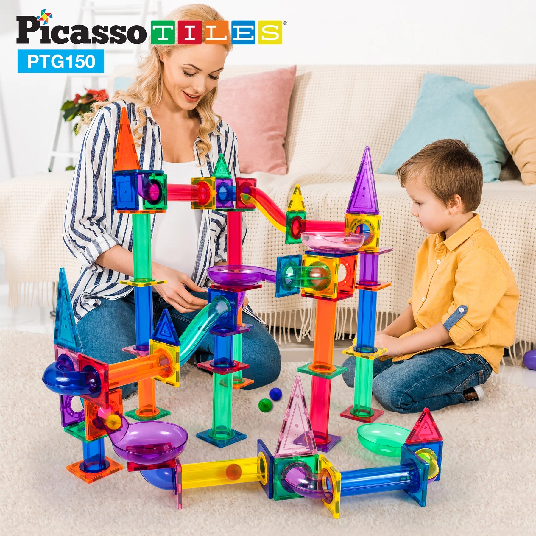 PicassoTiles Magneettinen 3D Rakennussarja Kuularatasetti 150 Osaa