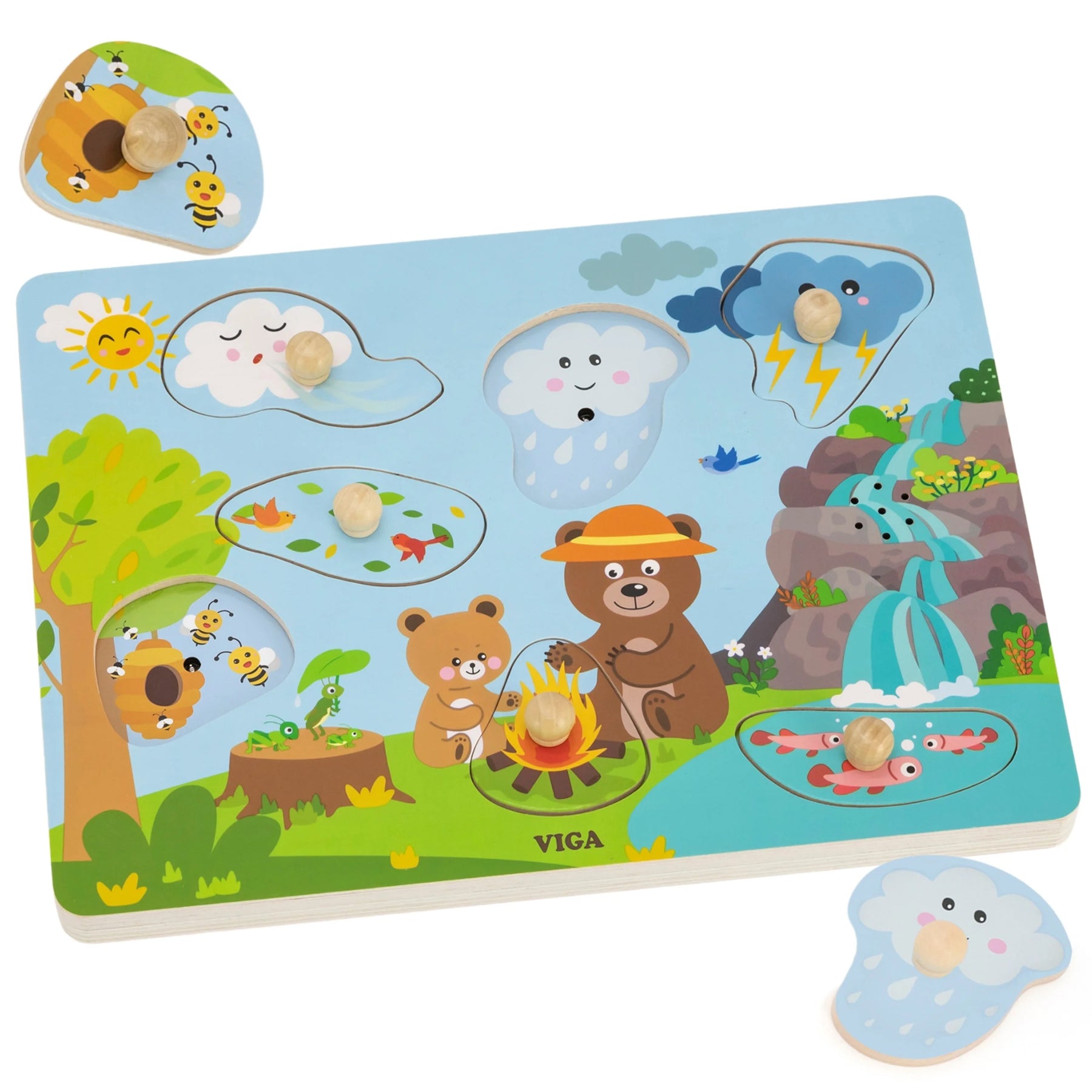 Viga Puinen Äänipalapeli/Nuppipalapeli Äänillä Luonto 7 palaa