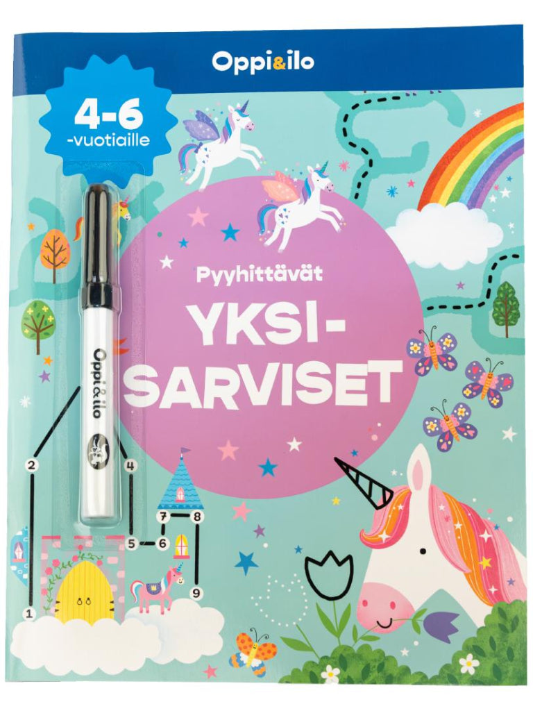 Oppi ja Ilo Pyyhittävät Yksisarviset Puuhakirja (4-6v)