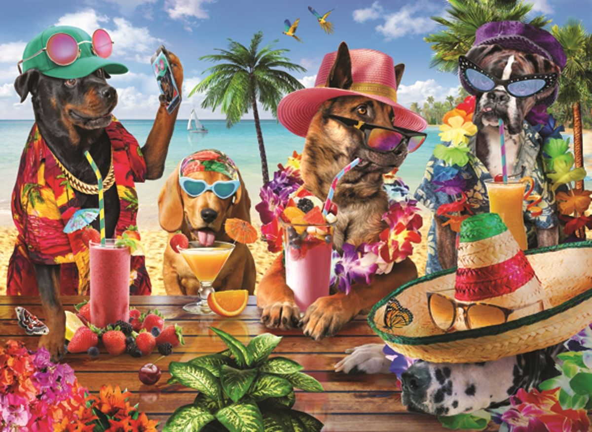Anatolian 1000 Palan Palapeli Dogs Drinking Smoothies On A Tropical Beach