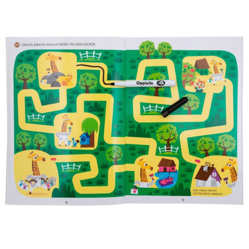 Oppi ja Ilo Pyyhittävät Reitit ja Sokkelot Puuhakirja