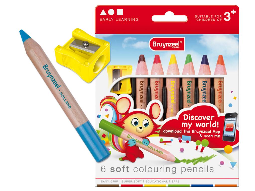 Puuvärikynät Bruynzeel 6kpl sekä teroitin