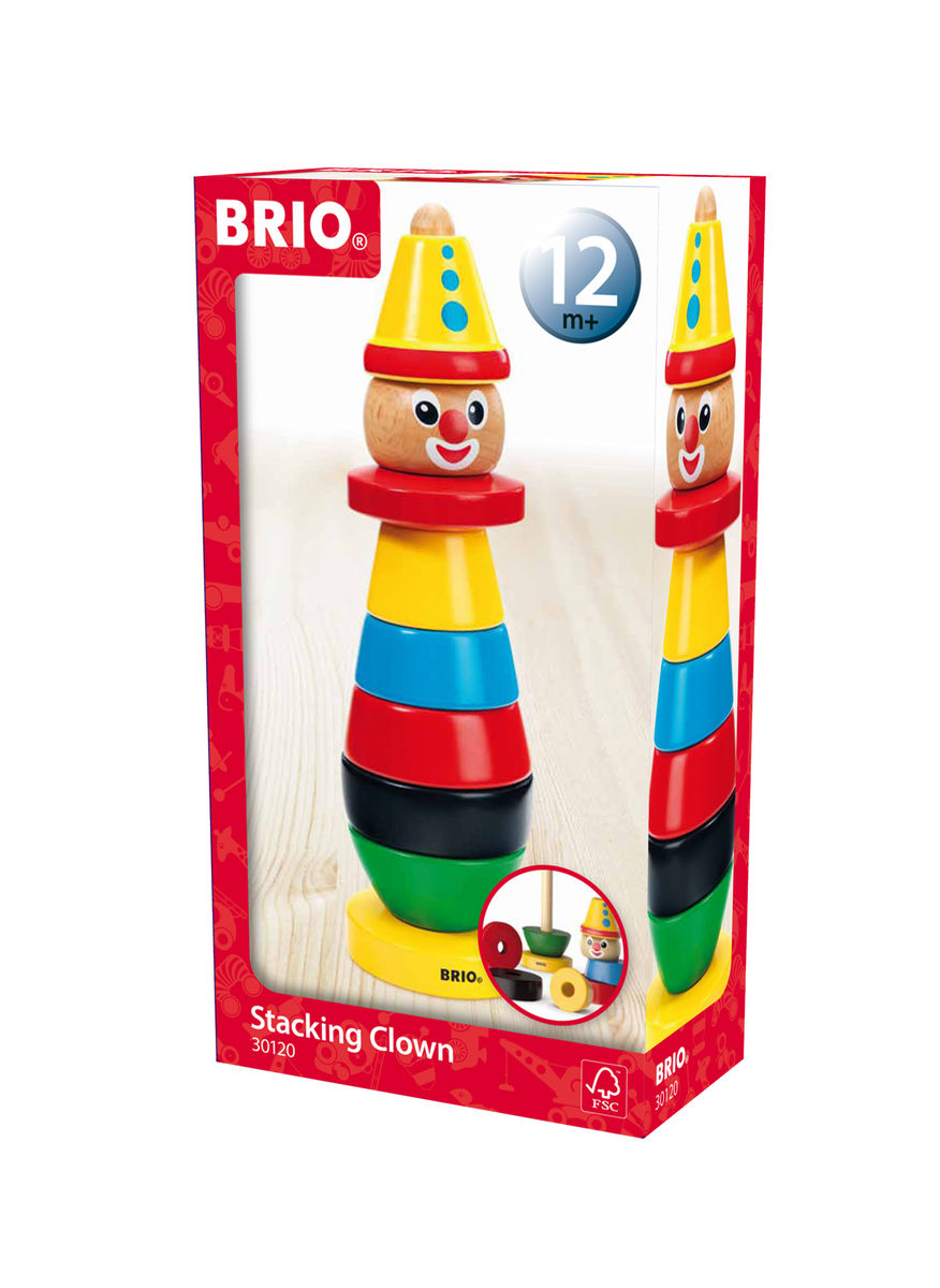 Brio 30120 Stacking Clown Payaso Pelle Iso Puinen Pinottava Klovni