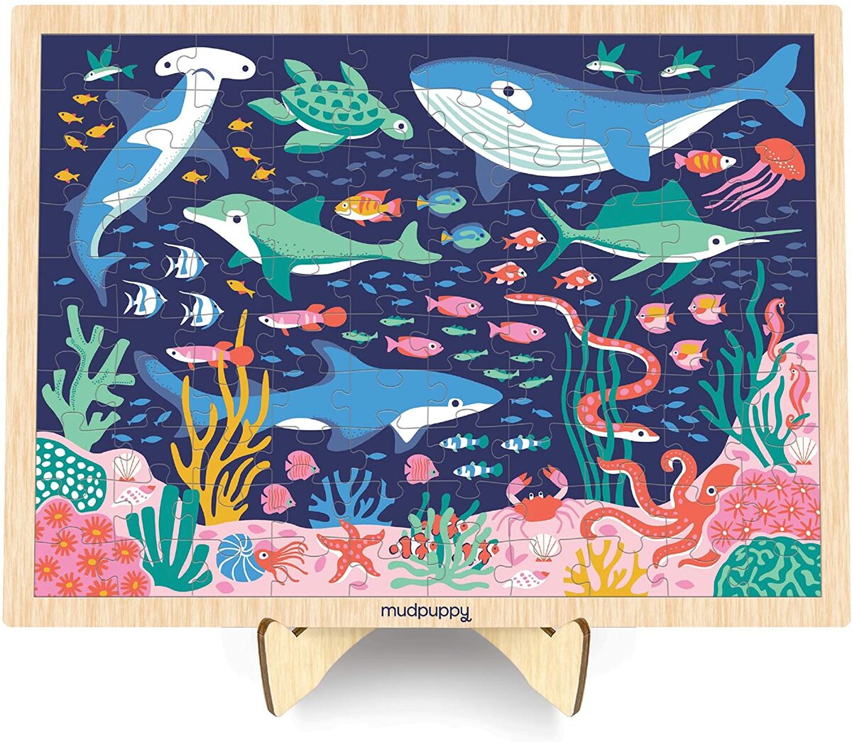 Mudpuppy Puinen Kehyspalapeli Ocean Life 100 Palaa + Teline