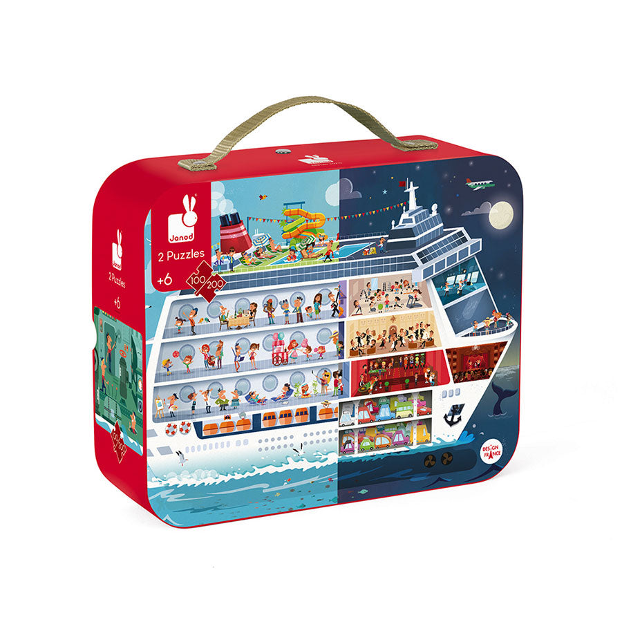 Janod Kahden Palapelin Salkku Risteilyalus 100 ja 200 palaa