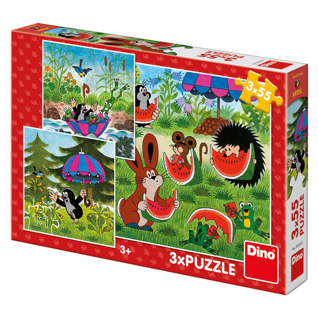 Dino Puzzle 3 Palapeliä Myyrä ja Sateenvarjo 3x55 Palaa