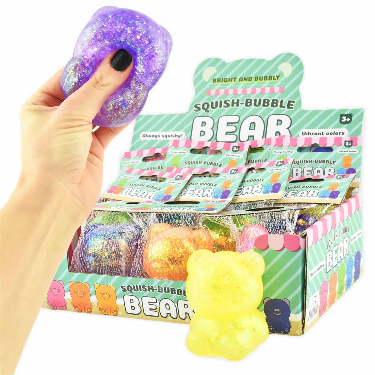 Squish-Bubble Bear Puristeltava Glitter Nalle 7cm