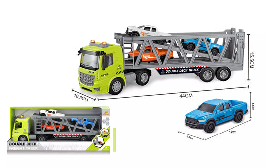 Autonkuljetusrekka 44cm Äänillä ja Valoilla ja Pikkuautot 3 kpl