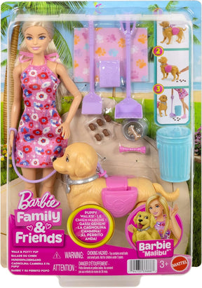 Barbie "Malibu" Walk & Potty Pup Barbie Nukke ja Koira Leikkisetti