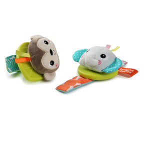Bright Starts Rattle & Teethe Wrist Pals Rannehelistimet Apina ja Norsu