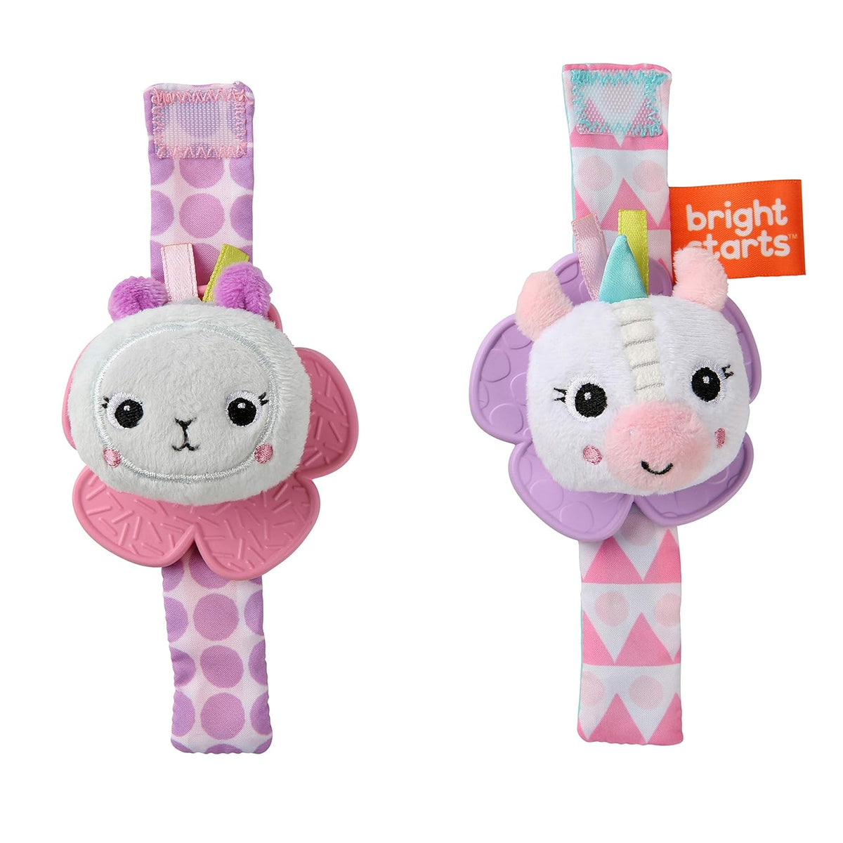 Bright Starts Rattle & Teethe Wrist Pals Rannehelistimet Yksisarvinen ja Laama