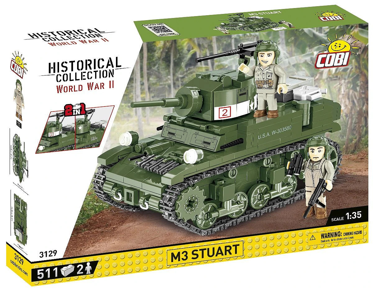 Cobi HC WWII M 3 Stuart  511 Osaa ja 2 Figuuria Koottava Panssarivaunu 