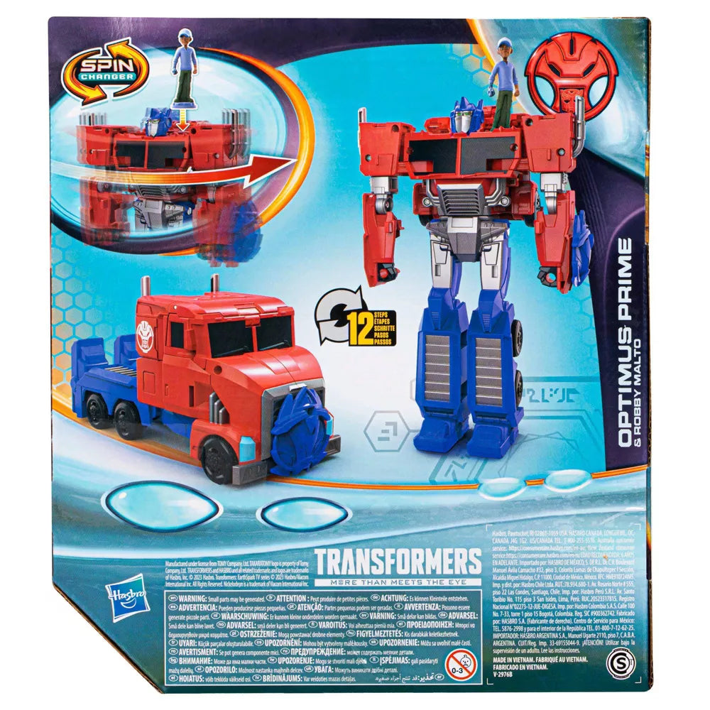 Transformers Earthspark Spin Changer Optimus Prime ja Robby Malto