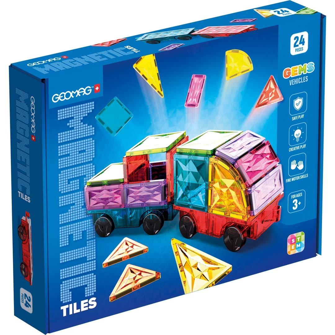 Geomag Magnetic Tiles Gems Vehicles/Kulkuneuvot Magneettinen Rakennussarja 24 Palaa
