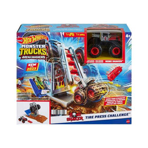 Hot Wheels Monster Trucks Arena Smashers Bone Shaker Tire Press Challenge