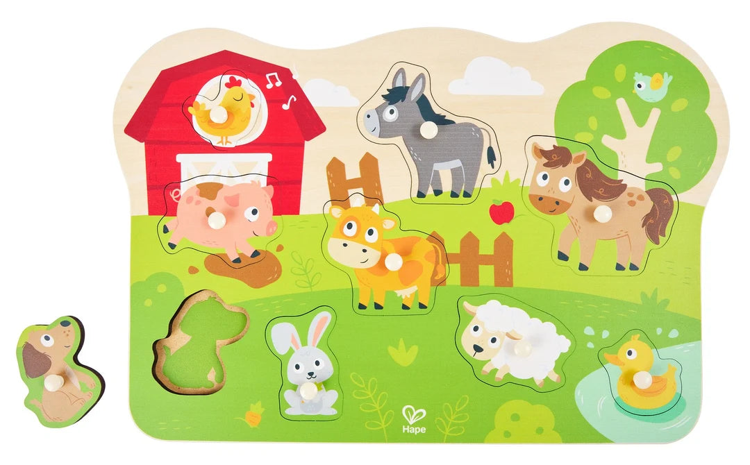 Hape Maatilan Eläimet Puinen Nuppipalapeli