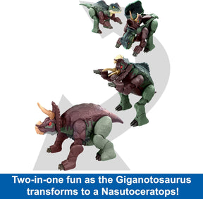 Jurassic World Fierce Changers Muuntautuva Dinosaurus Giganotosaurus ja Nasutoceratops