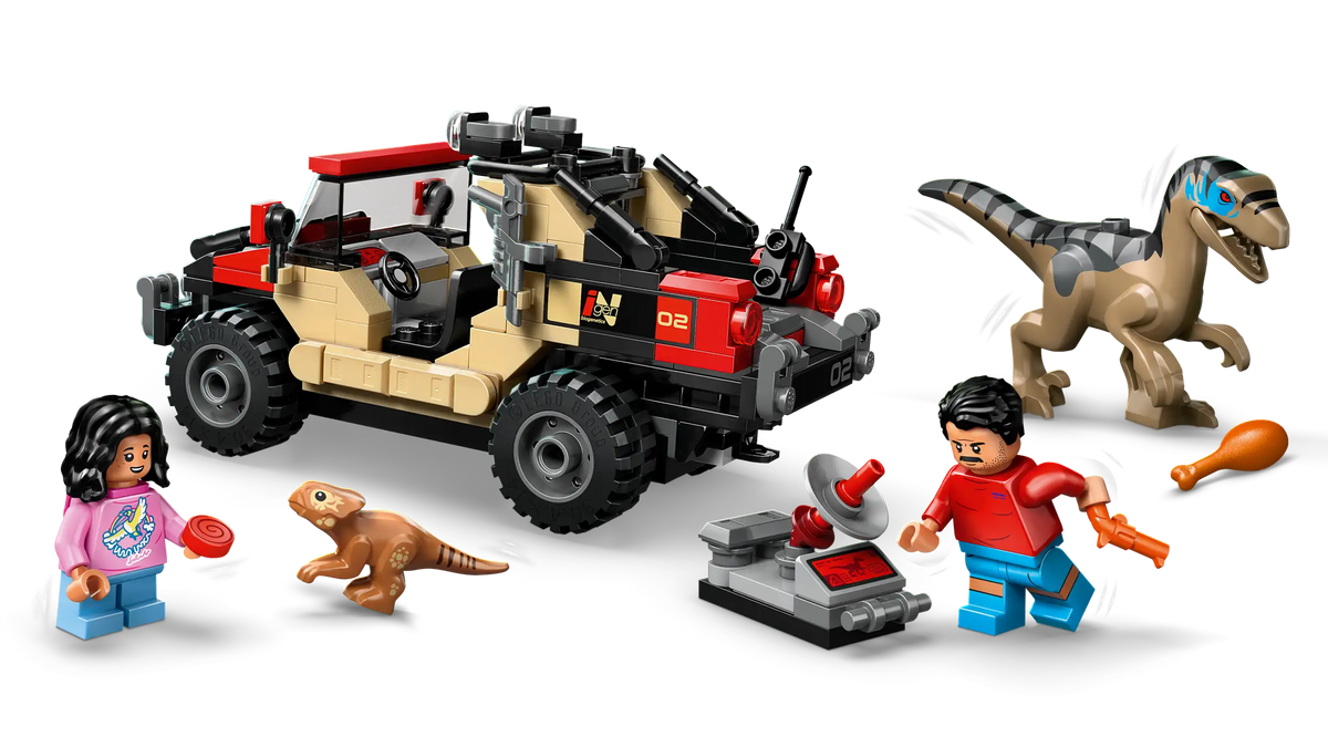 LEGO Jurassic World 76972 Raptor ja Pako Maastoautolla