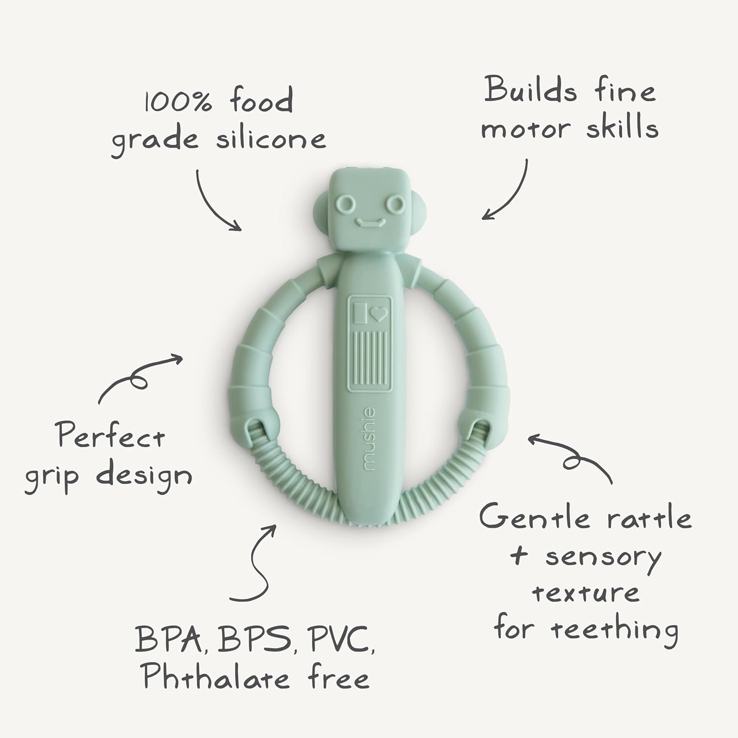 Mushie Robot Rattle Teether Robotti Purulelu