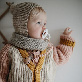 Mushie Tuttinauha Silikonihelmillä Eva Pale Taupe