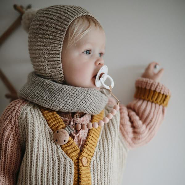 Mushie Tuttinauha Silikonihelmillä Eva Pale Taupe