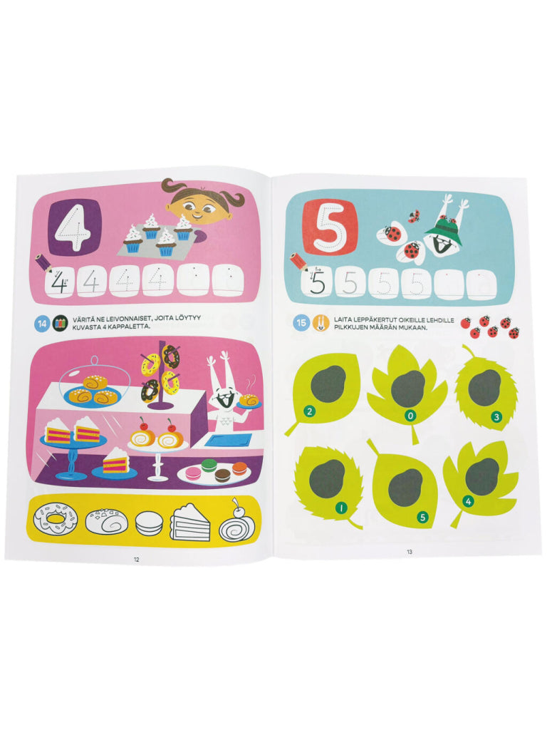 Oppi ja Ilo Numerot Puuha ja Tarrakirja 4-6v