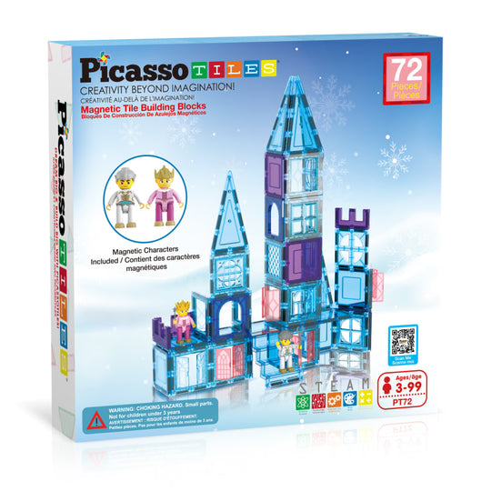 PicassoTiles Magneettinen 3D Rakennussarja Jäälinna 72 Osaa