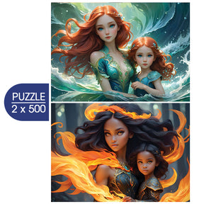 Alipson Puzzle 2 x 500 Palan Palapeli  L'Eau et le Feu - Collection Mère et Fille
