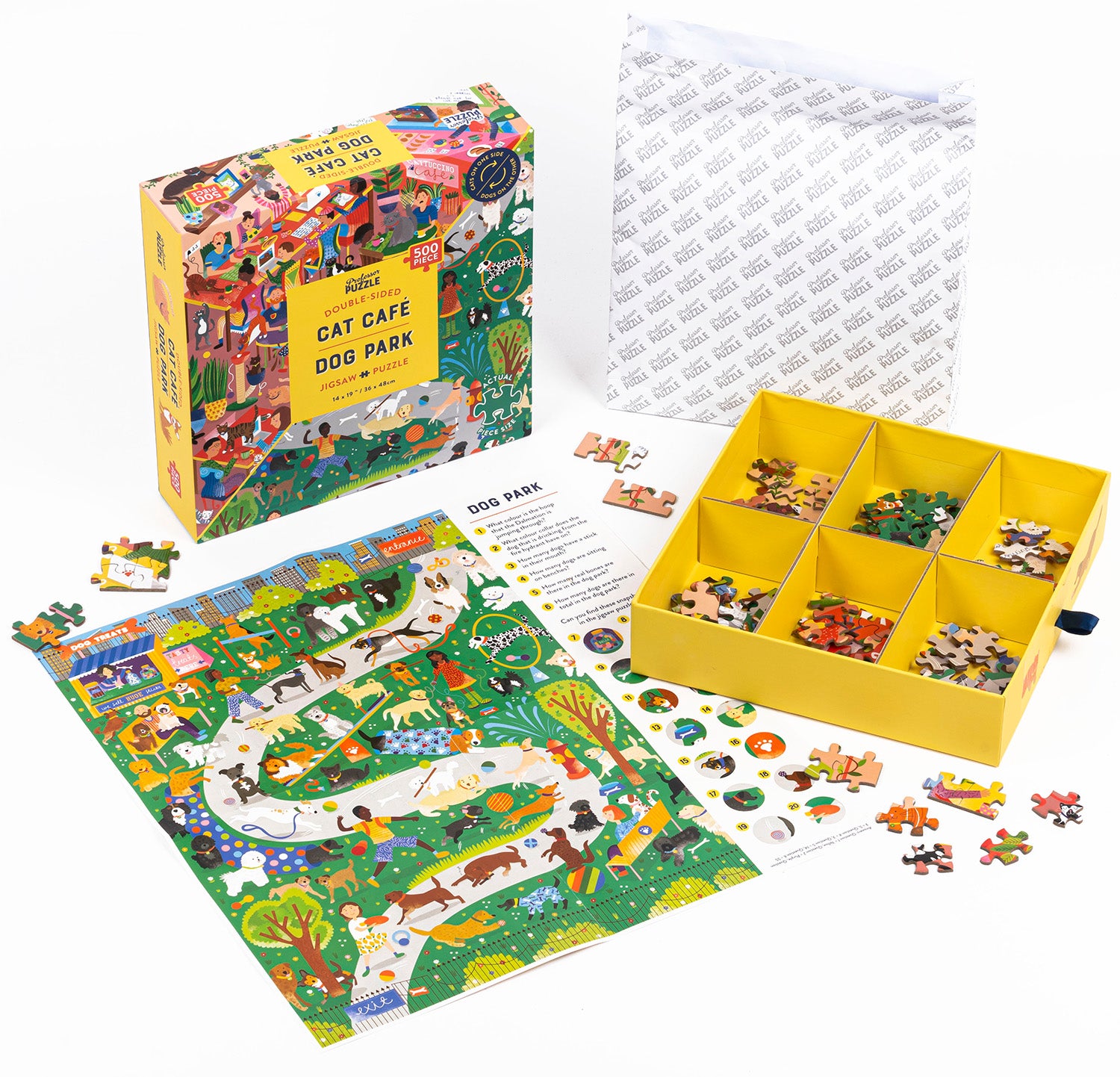 Professor Puzzle Kaksipuolinen 500 Palan Palapeli Kissakahvila ja Koirapuisto