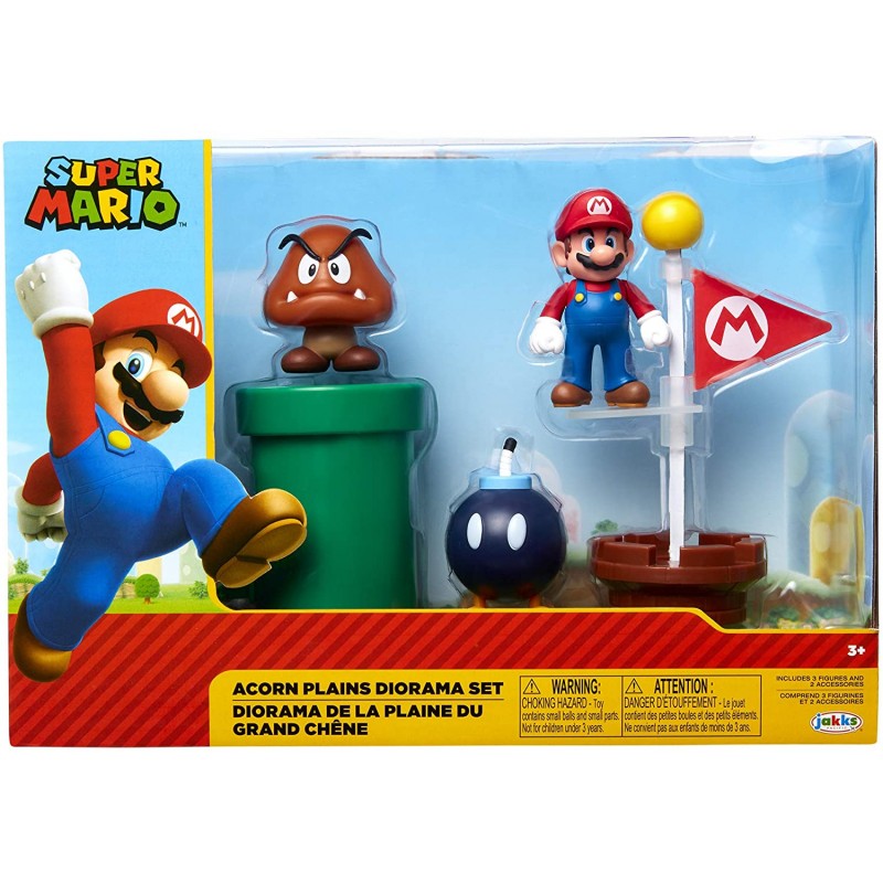 Super Mario Acorn Plains Diorama Leikkisetti  3 Hahmoa