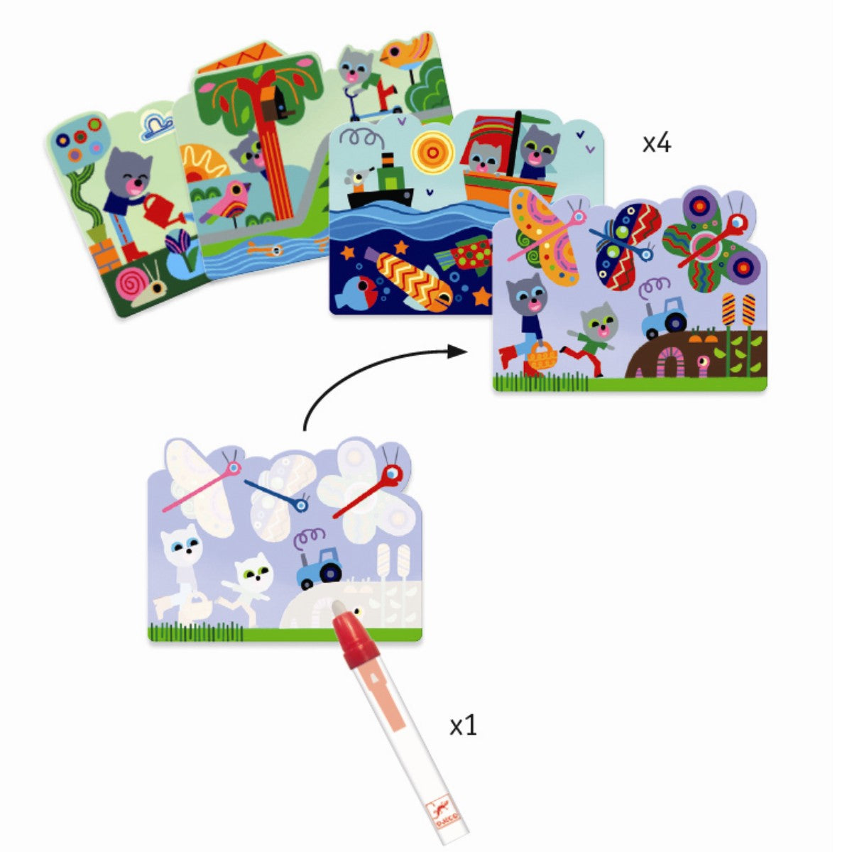 Djeco Vedellä värjättävät kuvat Piilossa Puutarhassa