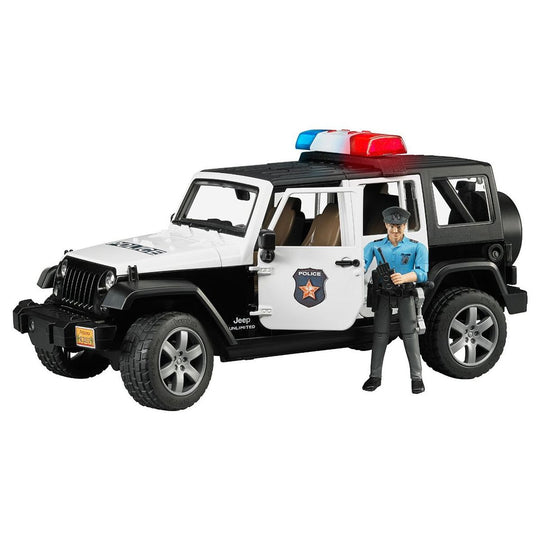 Bruder Jeep Wrangler Poliisiauto Äänellä ja Valolla sekä Hahmolla 1:16
